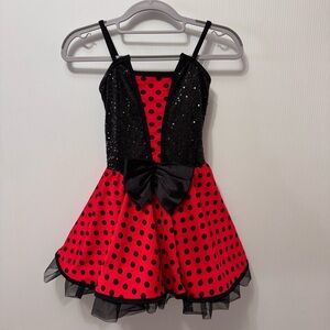 Curtain Call Dance Costume E1224 Child Medium Red Black Polka Dot Tap Jazz
